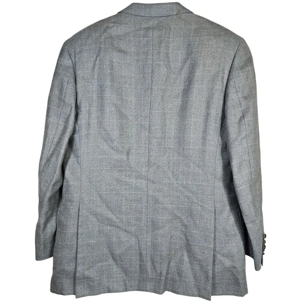 Friend Italy‎ Collection For Man Wool Linen Blend Blazer Jacket Blue Plaid 50S